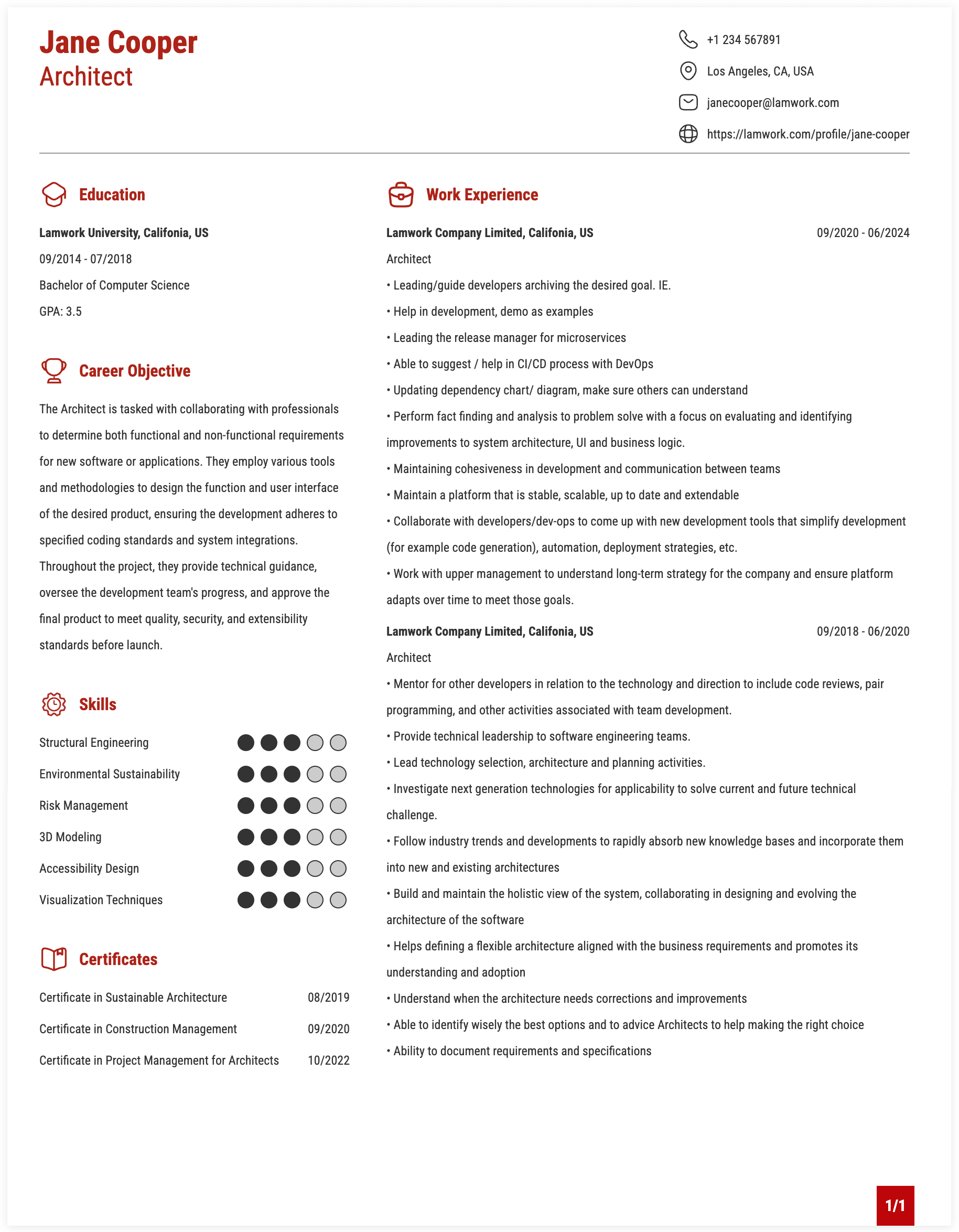 Architect Resume Example