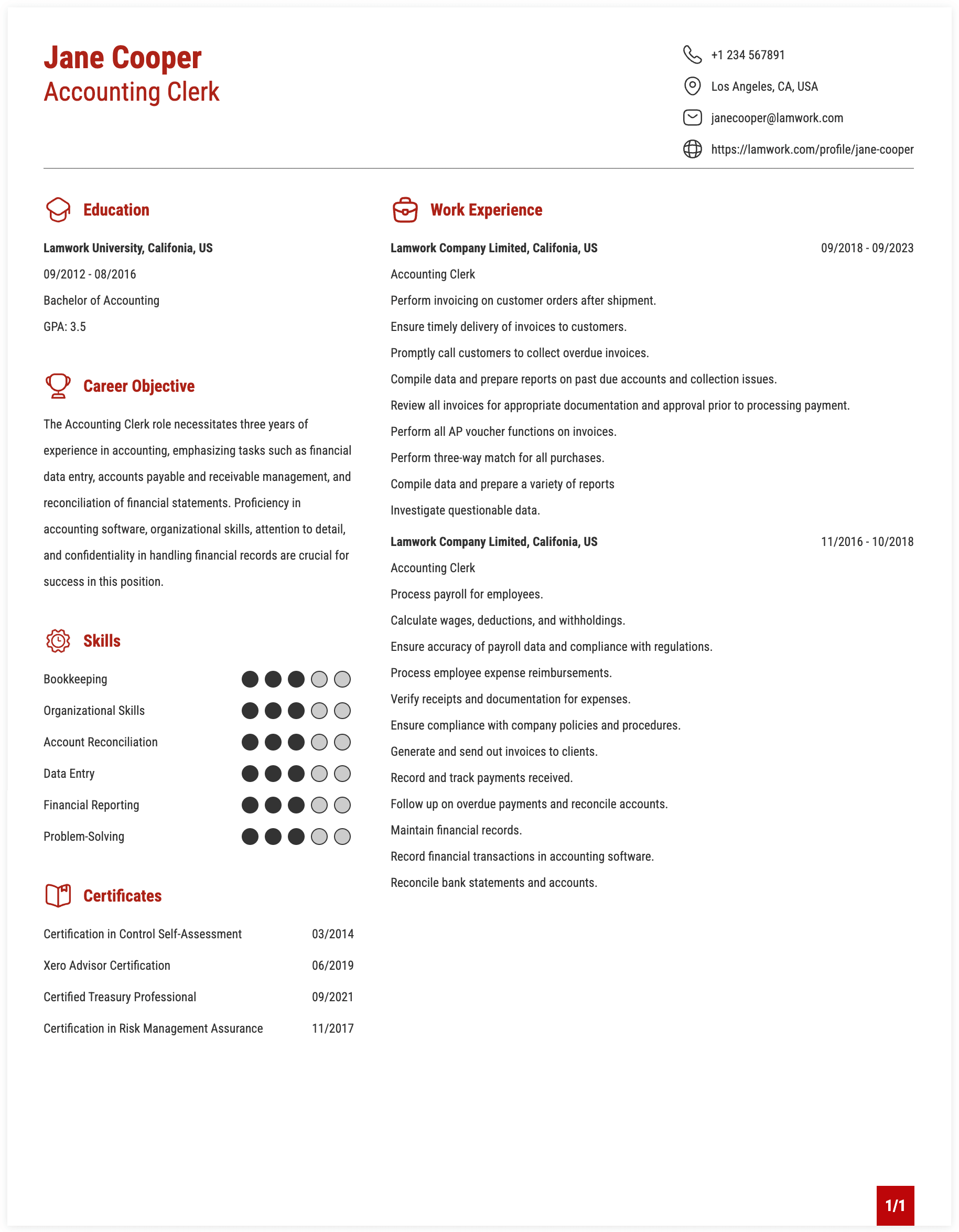 Accounting Clerk Resume Example