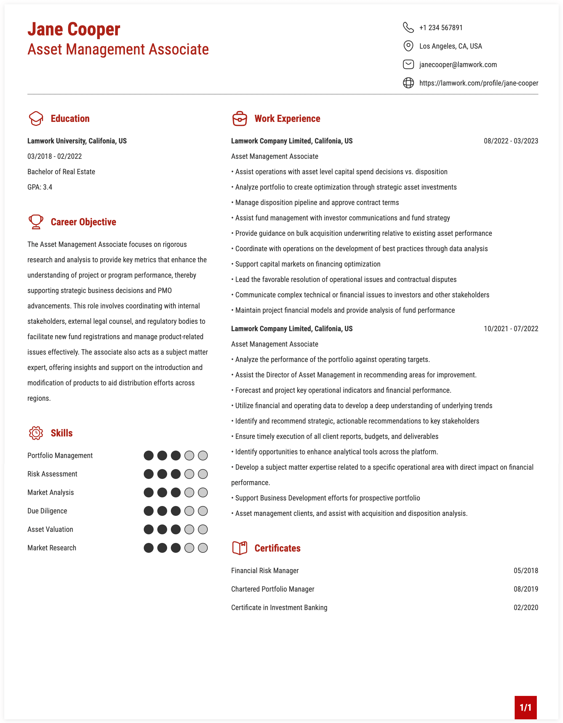 Asset Management Associate Resume Exmaple