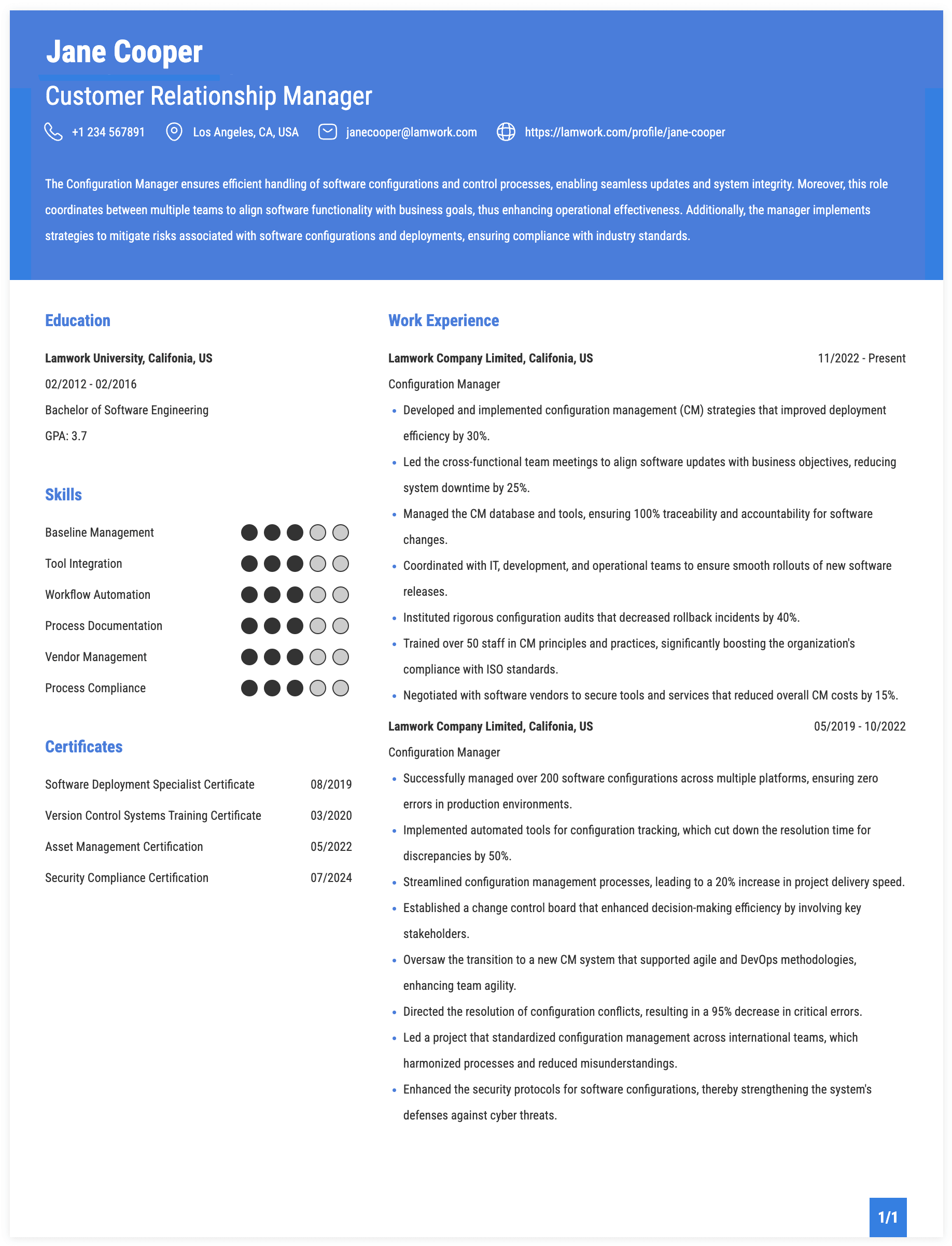 Customer Relationship Manager Resume Example