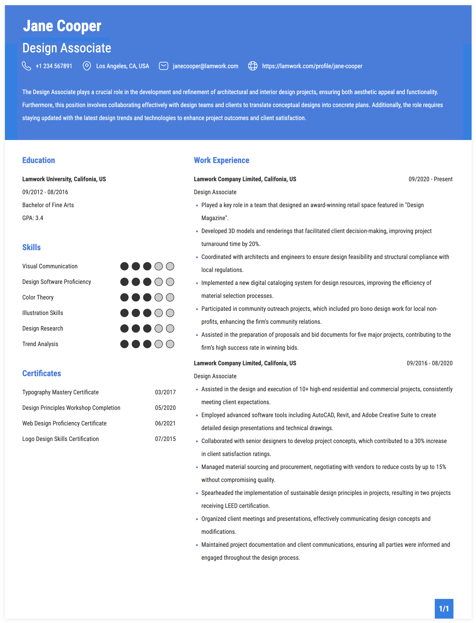 Design Associate Resume Example
