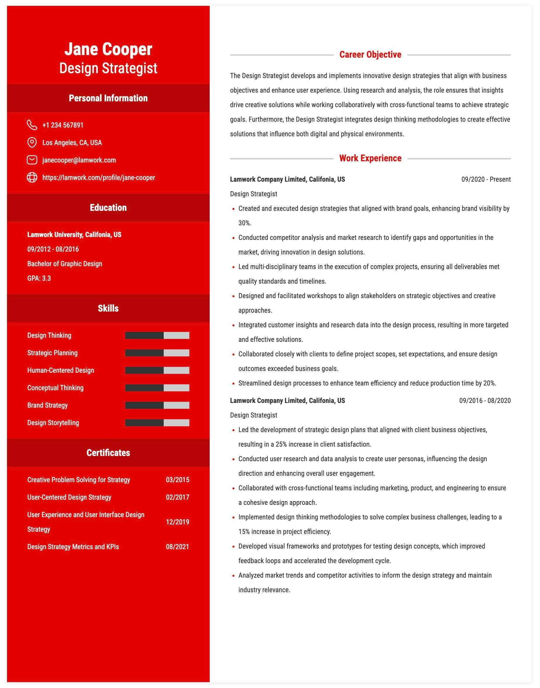Design Strategist Resume Example