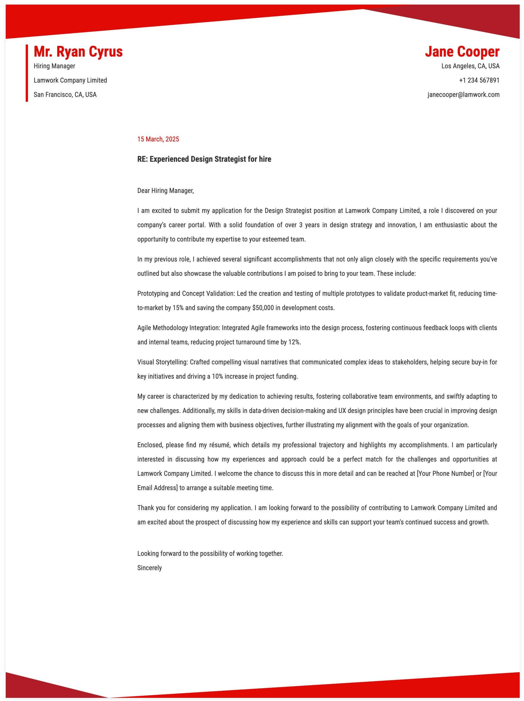 Design Strategist Cover Letter Template
