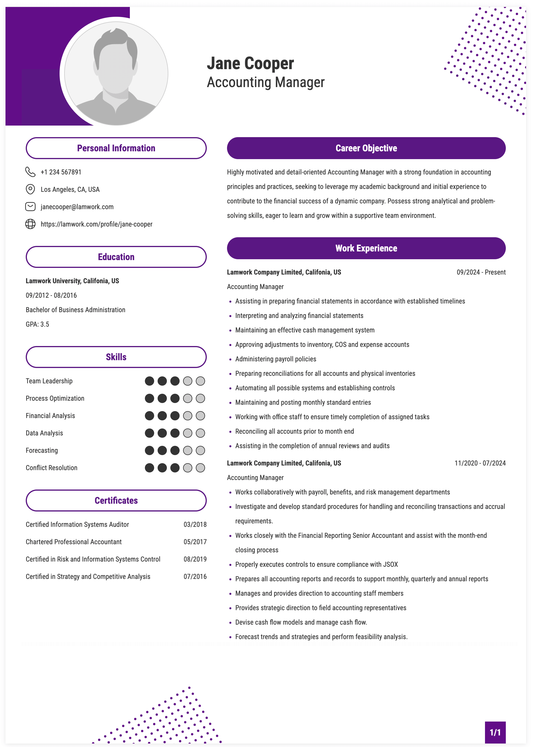 Accounting Manager Resume Example
